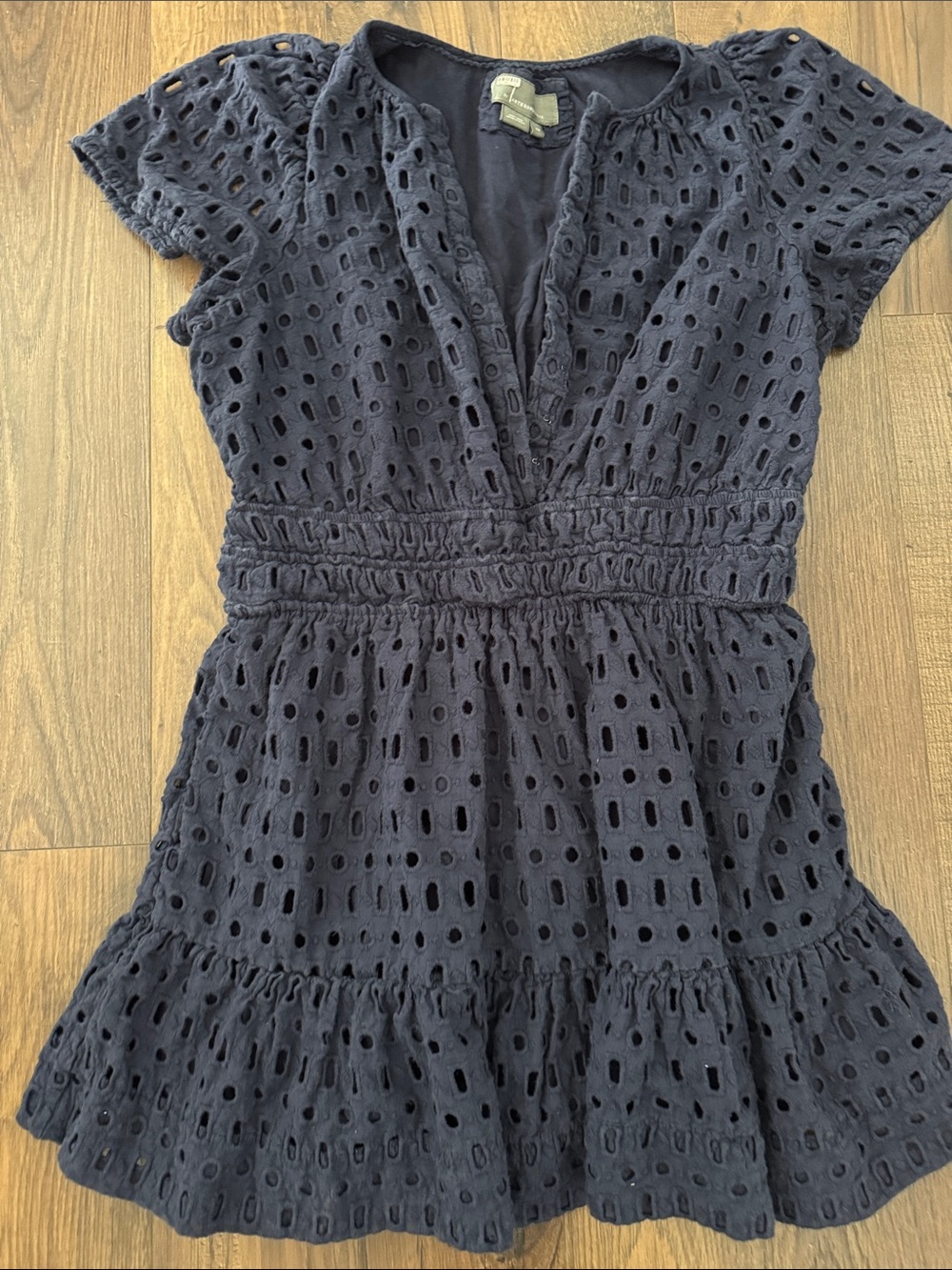 Women’s Eyelet V-Neck Tiered Dress - Navy by anthology